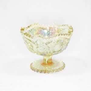 Vintage Yellow Cut Glass Decorative Serving Bowl